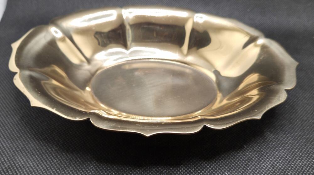 Vtg Dirigold Dirilyte 7" Oval Scallop Trinket Plate Candy Catch-all Shiny Gold